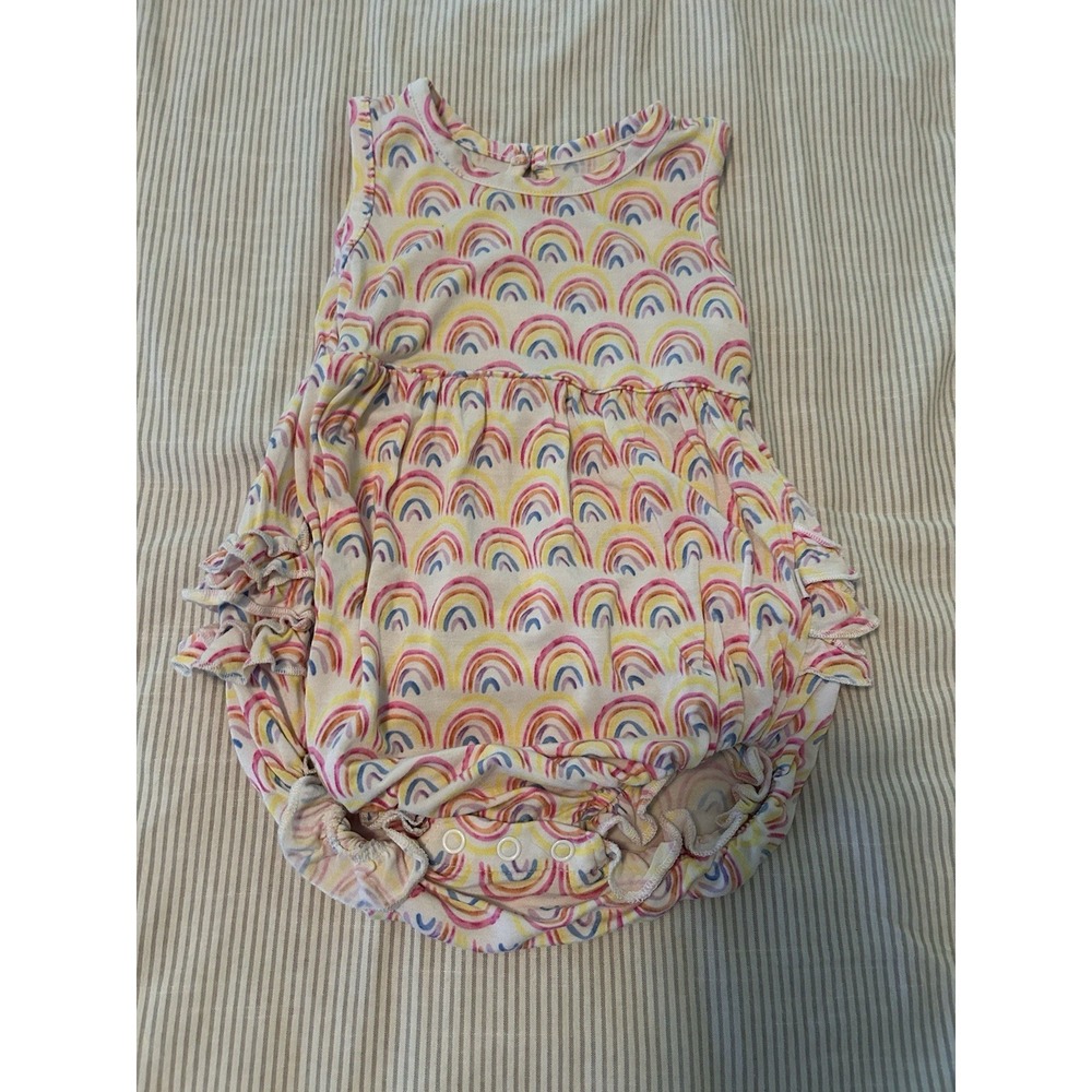 Play‎ by Little Sleepies 6-12 Months Bubble Romper Rainbow Ruffles Bamboo Girl